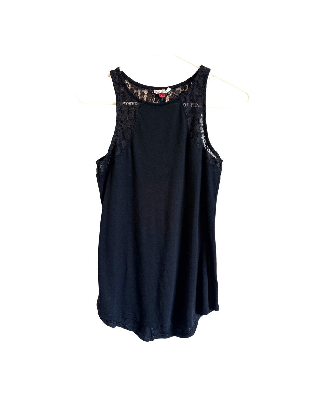 SO Black Lace Trim Tank Top Long Vintage Large Y2k Whimsigoth Festival Fairy